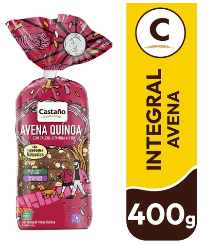Pan de Molde Avena Quinoa, marca Castaño